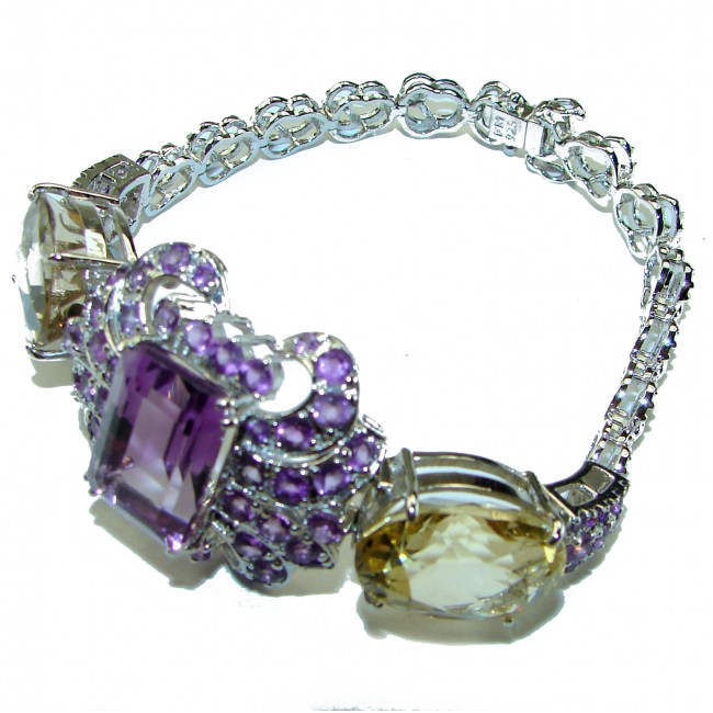 Mademoiselle Vintage style 68.5 carat authentic Amethyst .925 Sterling Silver handcrafted Statement Bracelet