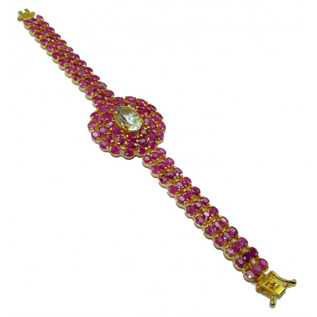 Isabella natural 88.5 carat Ruby 18 K Gold over .925 Sterling Silver handmade Statement Bracelet