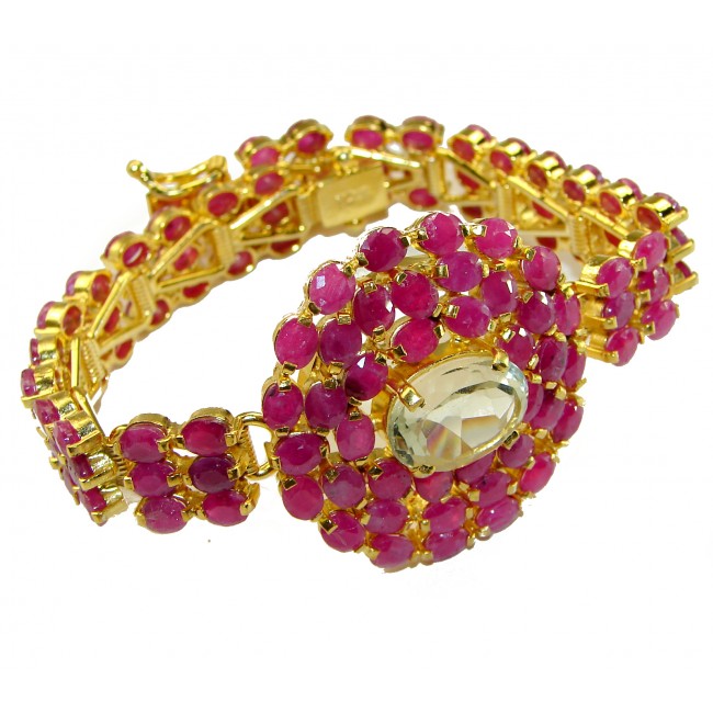 Isabella natural 88.5 carat Ruby 18 K Gold over .925 Sterling Silver handmade Statement Bracelet