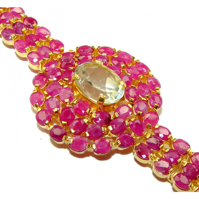 Isabella natural 88.5 carat Ruby 18 K Gold over .925 Sterling Silver handmade Statement Bracelet