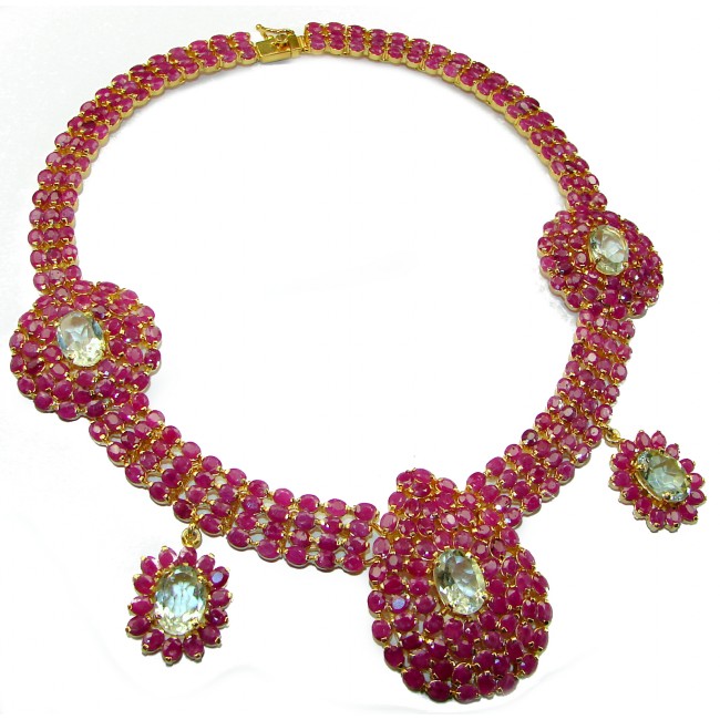 Isabella - Beauty of Nature natural 255.5 carat Ruby 18K Gold over .925 Sterling Silver handmade Statement necklace