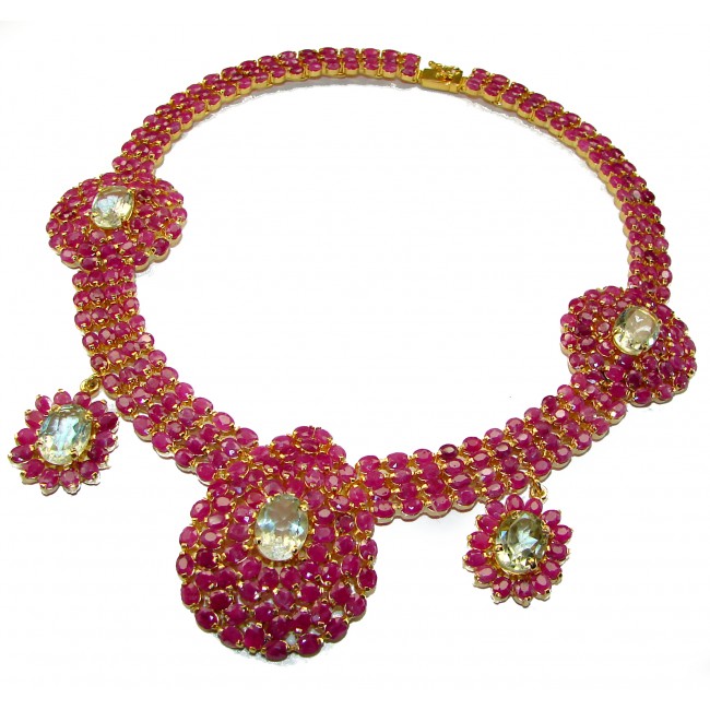 Isabella - Beauty of Nature natural 255.5 carat Ruby 18K Gold over .925 Sterling Silver handmade Statement necklace