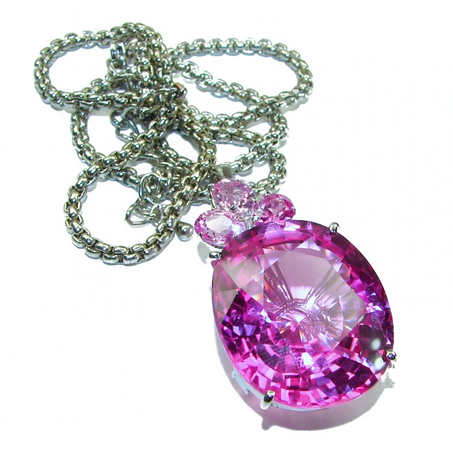 Rose des Vents 55.2 carat Pink Sapphire .925 Sterling Silver handcrafted Large Statement necklace