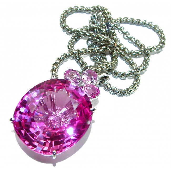 Rose des Vents 55.2 carat Pink Sapphire .925 Sterling Silver handcrafted Large Statement necklace