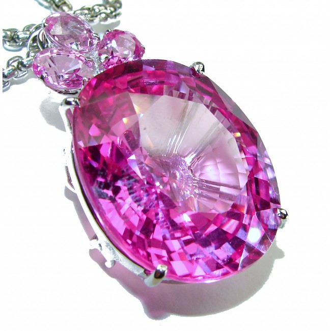 Rose des Vents 55.2 carat Pink Sapphire .925 Sterling Silver handcrafted Large Statement necklace