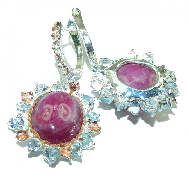 Scarlet Starlight Authentic Star Ruby .925 Sterling Silver handcrafted Statement earrings