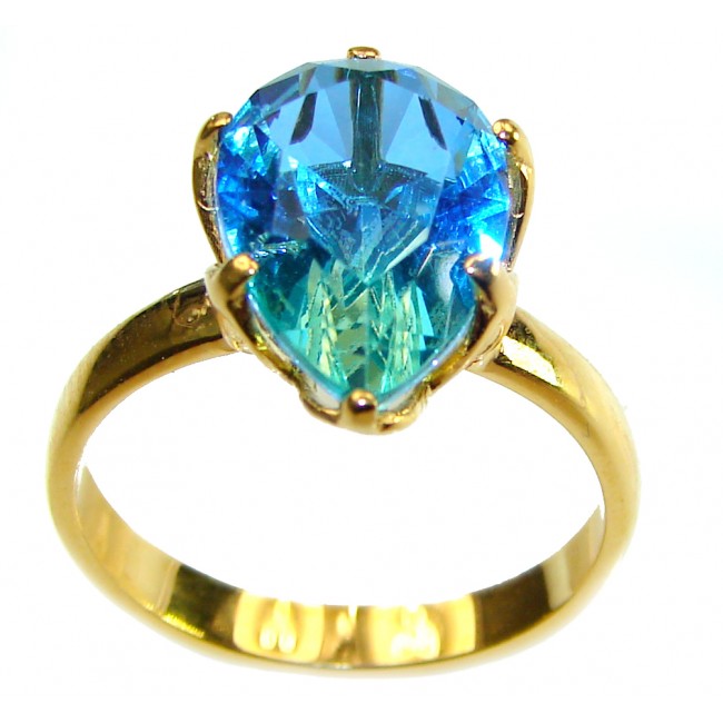 Eau Propre natural 6.5 carat Blue Swiss Topaz 14K Gold over .925 Sterling Silver handcrafted Ring size 9