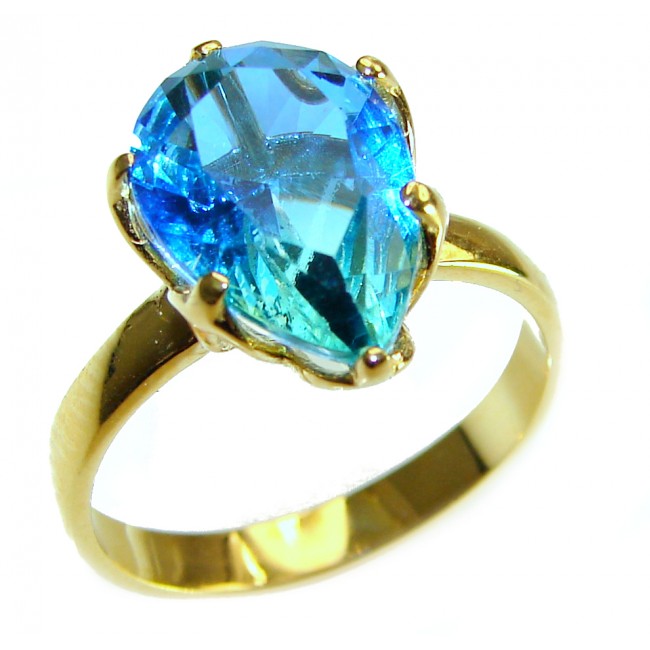 Eau Propre natural 6.5 carat Blue Swiss Topaz 14K Gold over .925 Sterling Silver handcrafted Ring size 9