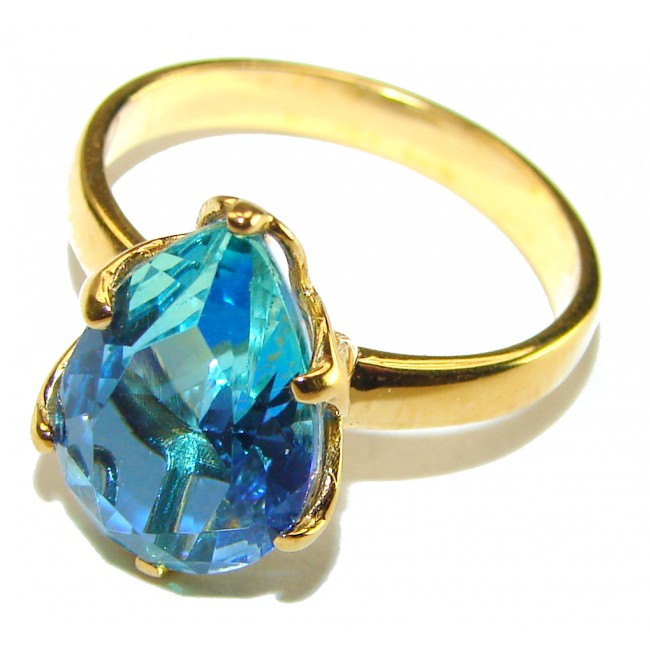 Eau Propre natural 6.5 carat Blue Swiss Topaz 14K Gold over .925 Sterling Silver handcrafted Ring size 9