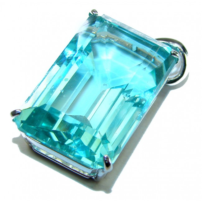 Baguette cut cut 66.4 carat Aquamarine .925 Sterling Silver handcrafted pendant