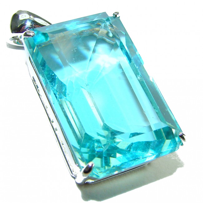 Baguette cut cut 66.4 carat Aquamarine .925 Sterling Silver handcrafted pendant