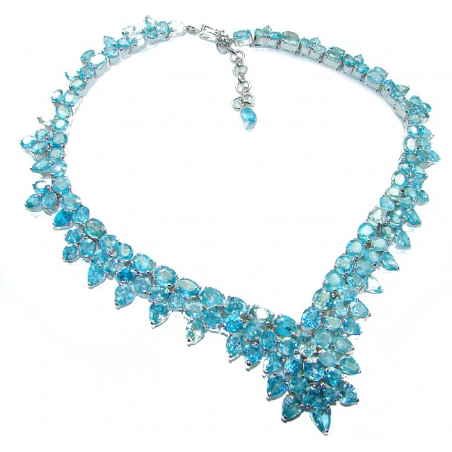 98.5 grams Pacifica Swiss Blue Topaz .925 Sterling Silver handmade Large Statement necklace