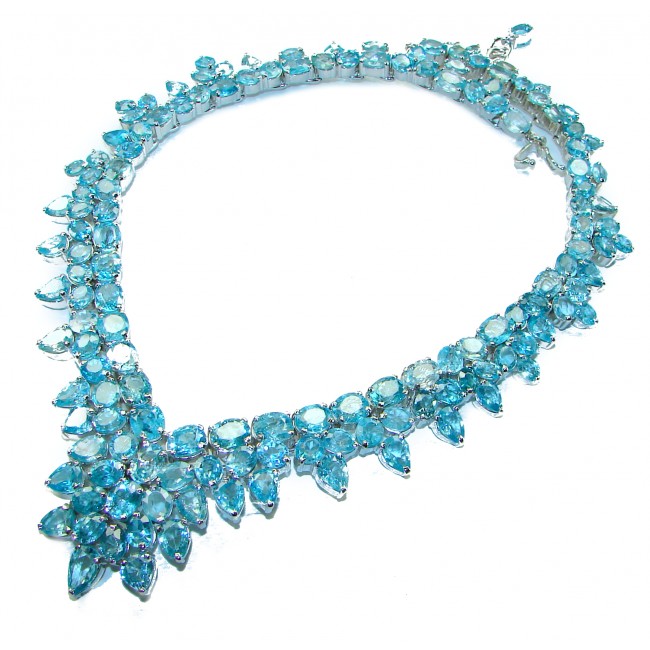 98.5 grams Pacifica Swiss Blue Topaz .925 Sterling Silver handmade Large Statement necklace