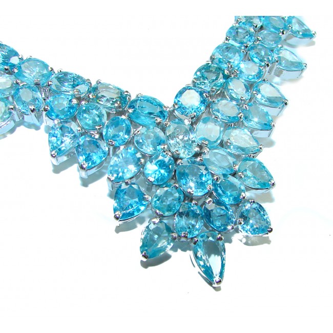 98.5 grams Pacifica Swiss Blue Topaz .925 Sterling Silver handmade Large Statement necklace