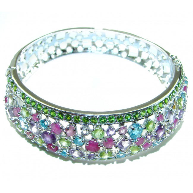 Luxurious Authentic Multigem .925 Sterling Silver handmade bangle Bracelet