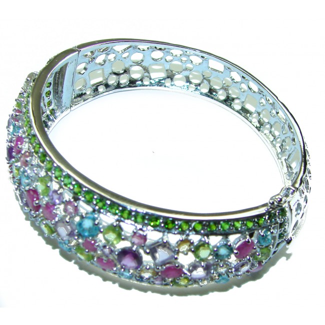 Luxurious Authentic Multigem .925 Sterling Silver handmade bangle Bracelet