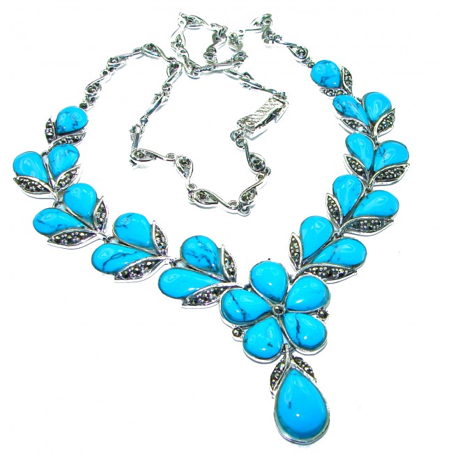 Genuine inlay Turquoise Marcasite .925 Sterling Silver handmade handcrafted Necklace