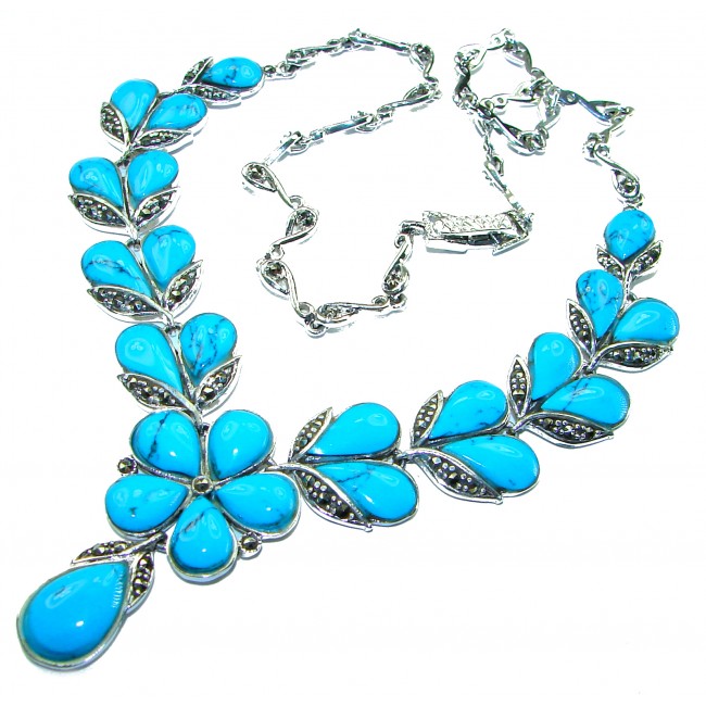 Genuine inlay Turquoise Marcasite .925 Sterling Silver handmade handcrafted Necklace