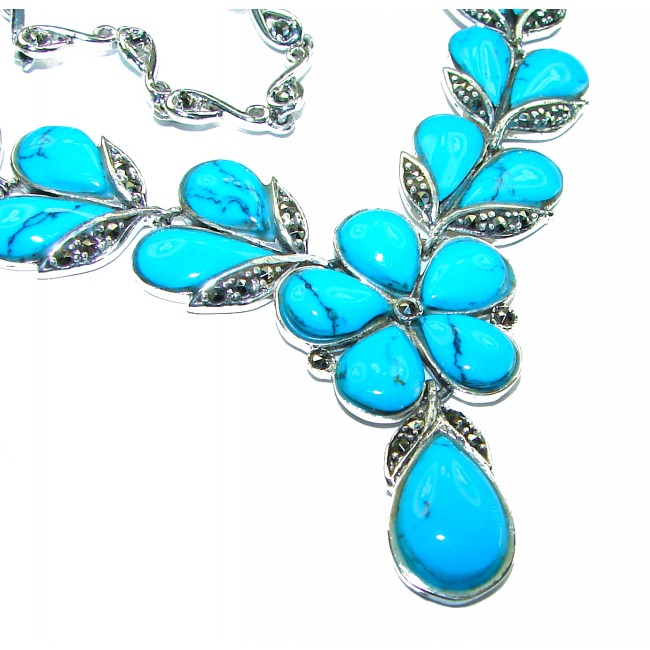 Genuine inlay Turquoise Marcasite .925 Sterling Silver handmade handcrafted Necklace