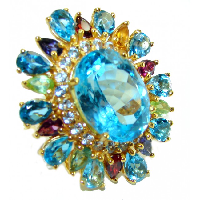 Vintage Style Beauty 18.5 carat Blue Swiss Topaz 18K Gold over .925 Sterling Silver handcrafted Ring size 7 1/2