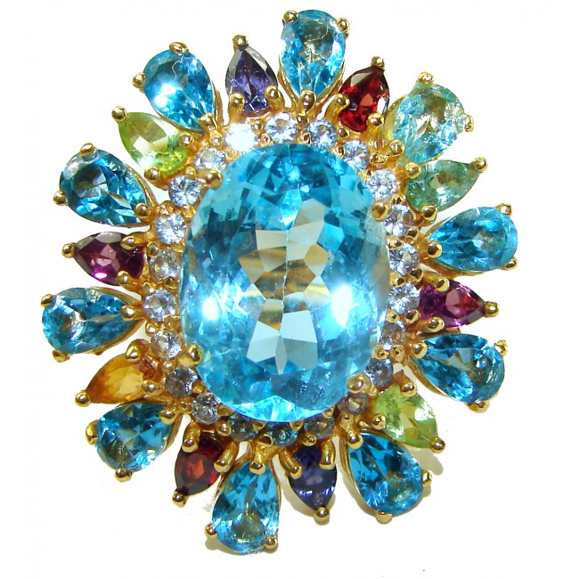 Vintage Style Beauty 18.5 carat Blue Swiss Topaz 18K Gold over .925 Sterling Silver handcrafted Ring size 7 1/2