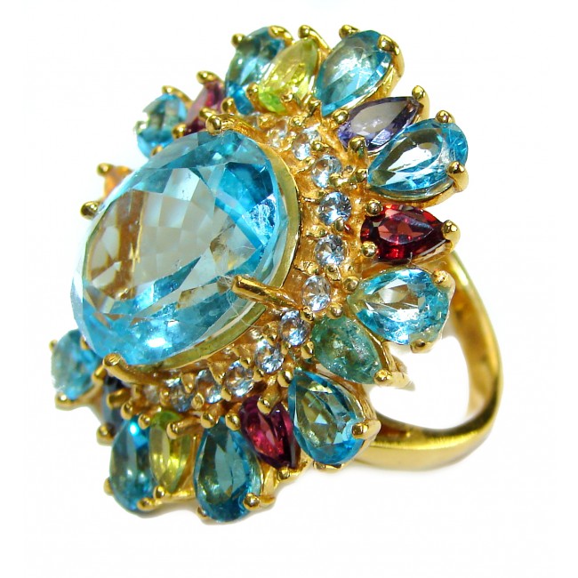 Vintage Style Beauty 18.5 carat Blue Swiss Topaz 18K Gold over .925 Sterling Silver handcrafted Ring size 7 1/2