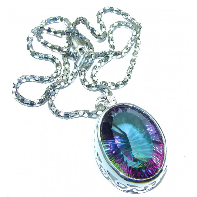 Outstanding 35.2 carat Mystic Topaz .925 Sterling Silver handcrafted necklace