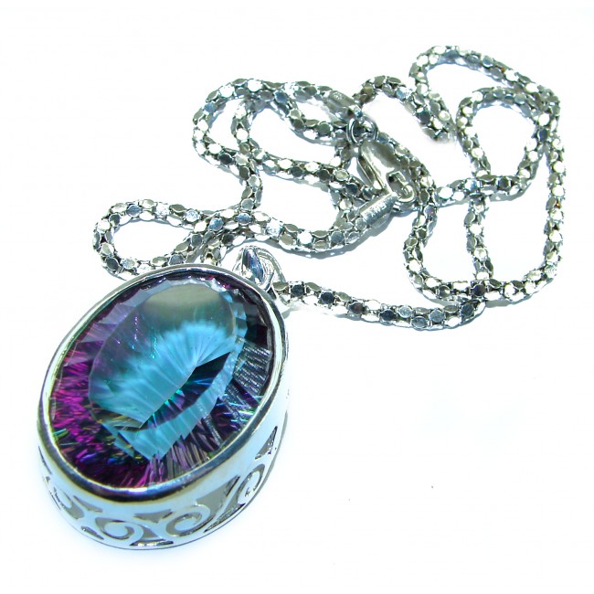 Outstanding 35.2 carat Mystic Topaz .925 Sterling Silver handcrafted necklace