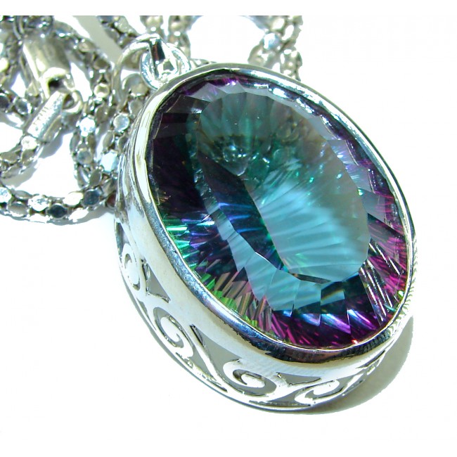 Outstanding 35.2 carat Mystic Topaz .925 Sterling Silver handcrafted necklace