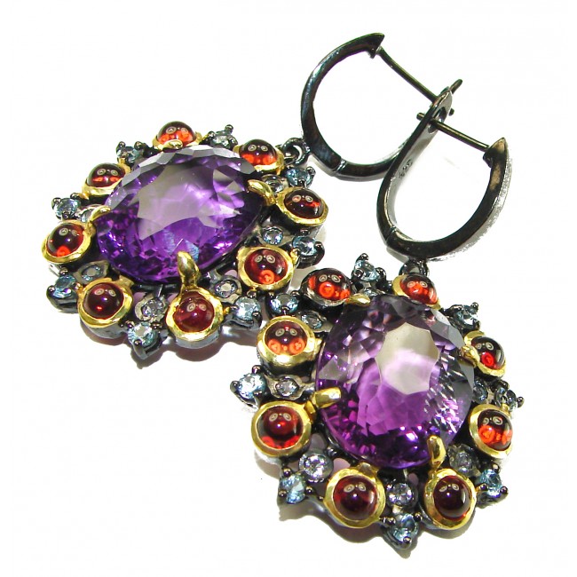 Purple Allure Natural Amethyst black rhodium over .925 Sterling Silver handcrafted Large Statement earrings