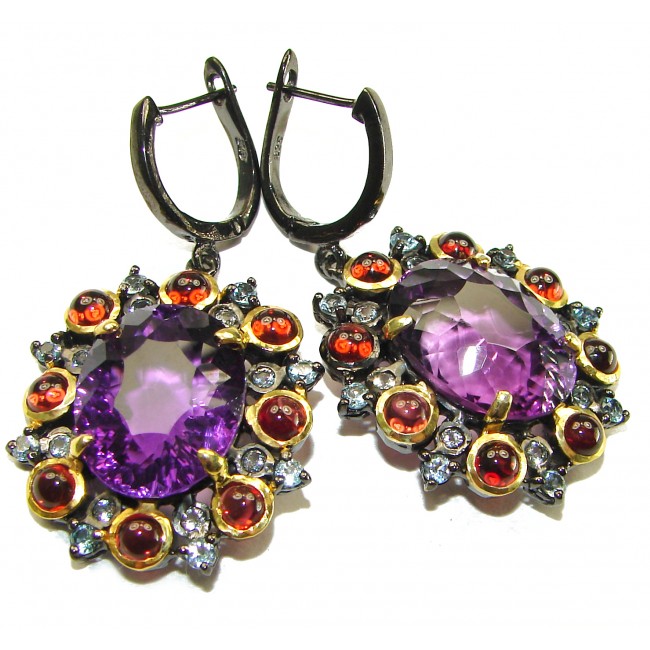 Purple Allure Natural Amethyst black rhodium over .925 Sterling Silver handcrafted Large Statement earrings