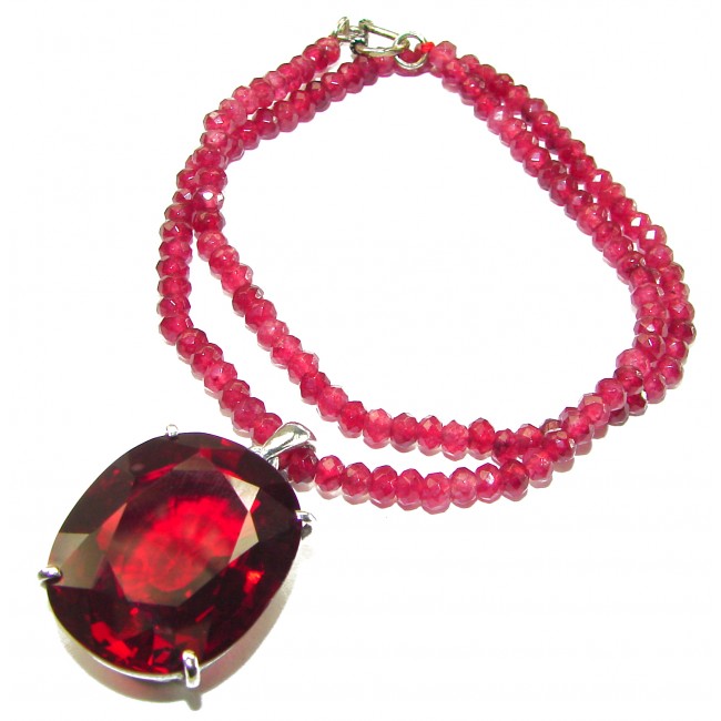 Red Rose authentic 35.8 carat Red Topaz Ruby beads .925 Sterling Silver handcrafted necklace