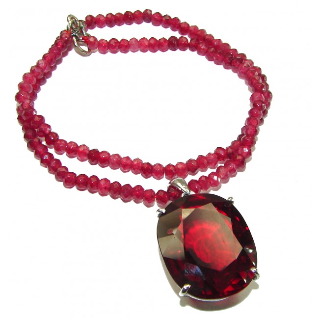 Red Rose authentic 35.8 carat Red Topaz Ruby beads .925 Sterling Silver handcrafted necklace