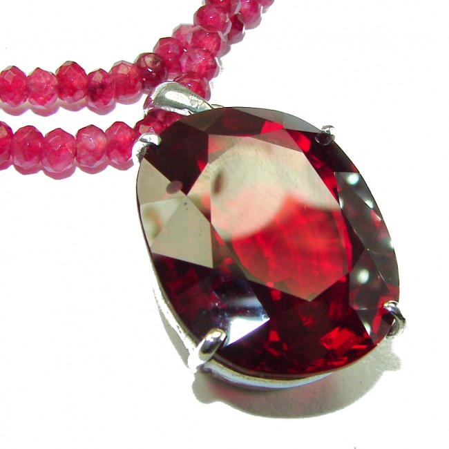 Red Rose authentic 35.8 carat Red Topaz Ruby beads .925 Sterling Silver handcrafted necklace