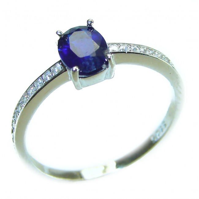 2.5 carat authentic Blue Sapphire .925 Sterling Silver handcrafted ring; s. 7 3/4