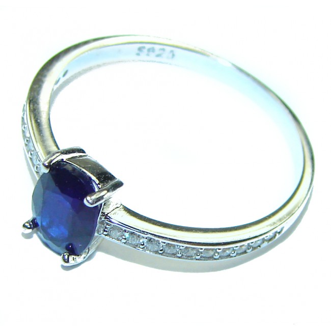 2.5 carat authentic Blue Sapphire .925 Sterling Silver handcrafted ring; s. 7 3/4