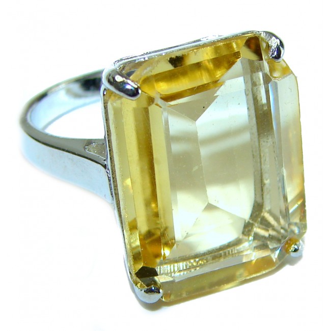 14.8 carat Genuine Lemon Quartz .925 Sterling Silver handcrafted ring size 8