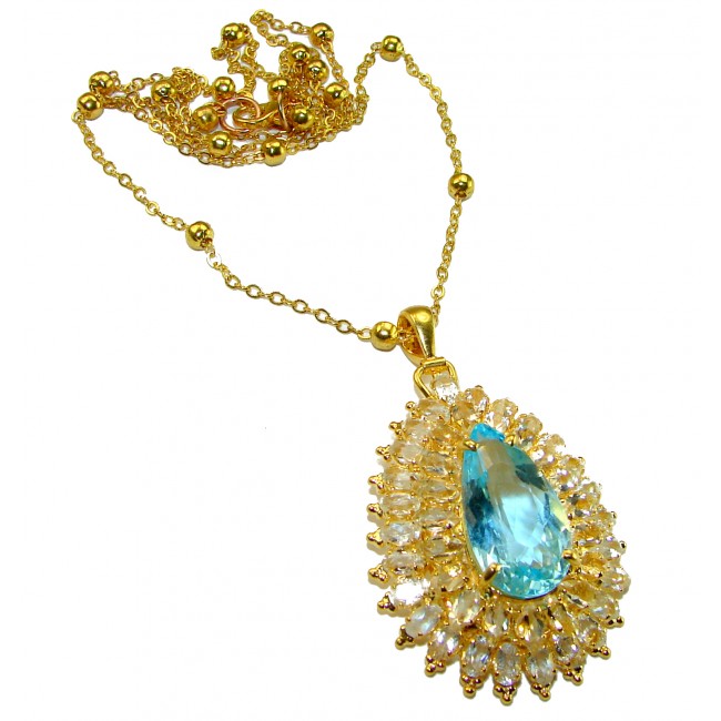 Oceansite 25.5 carat Swiss Blue Topaz 18K Gold over .925 Sterling Silver handmade Statement 24 inches long necklace