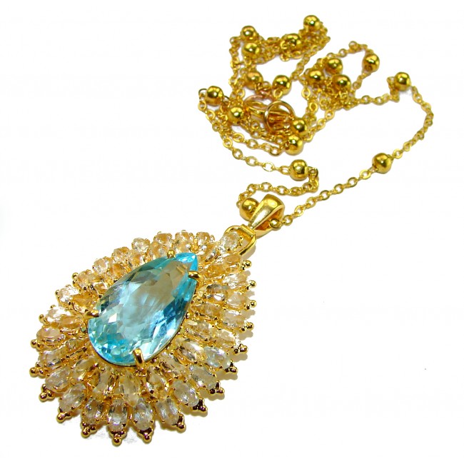 Oceansite 25.5 carat Swiss Blue Topaz 18K Gold over .925 Sterling Silver handmade Statement 24 inches long necklace