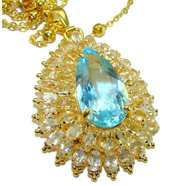 Oceansite 25.5 carat Swiss Blue Topaz 18K Gold over .925 Sterling Silver handmade Statement 24 inches long necklace