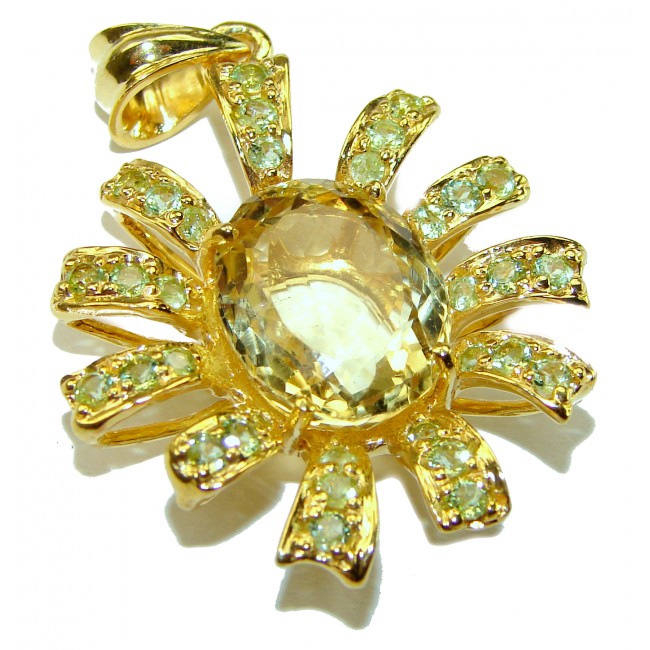 Monica 14.2 carat Citrine 14K Gold over .925 Sterling Silver handmade Statement pendant