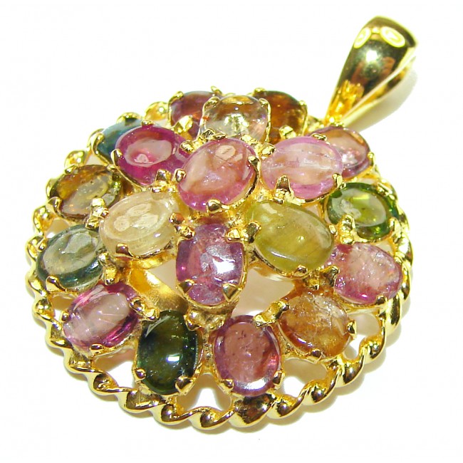 Fresh Beginning authentic Watermelon Tourmaline 14K Gold over .925 Sterling Silver handmade Pendant