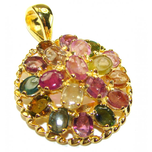 Fresh Beginning authentic Watermelon Tourmaline 14K Gold over .925 Sterling Silver handmade Pendant