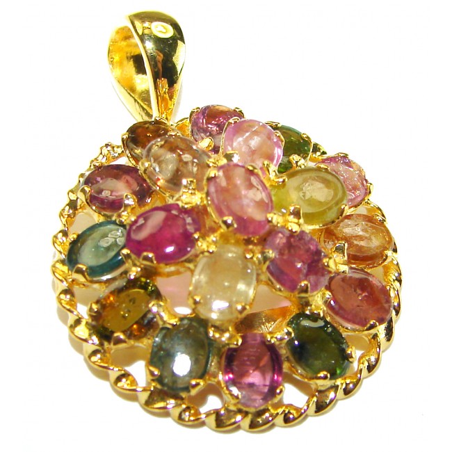 Fresh Beginning authentic Watermelon Tourmaline 14K Gold over .925 Sterling Silver handmade Pendant