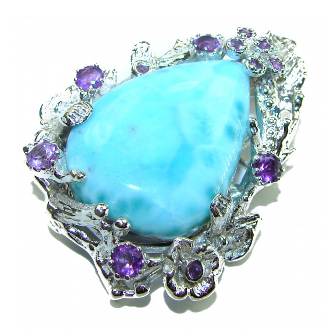 Vintage Beauty genuine Larimar Sapphire .925 Sterling Silver handmade Pendant and Brooch