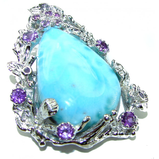 Vintage Beauty genuine Larimar Sapphire .925 Sterling Silver handmade Pendant and Brooch