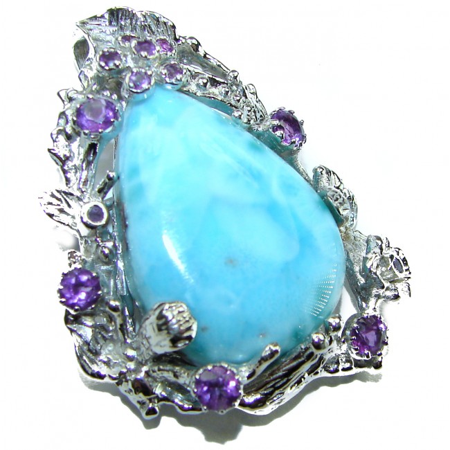 Vintage Beauty genuine Larimar Sapphire .925 Sterling Silver handmade Pendant and Brooch