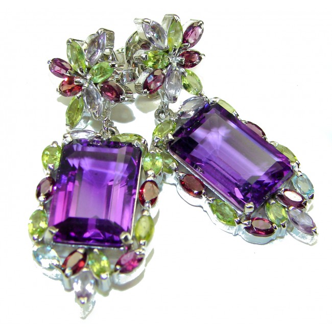 Purple Love 44.5 carat Natural Amethyst .925 Sterling Silver handcrafted Large Statement earrings