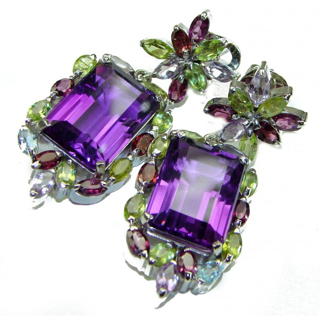 Purple Love 44.5 carat Natural Amethyst .925 Sterling Silver handcrafted Large Statement earrings