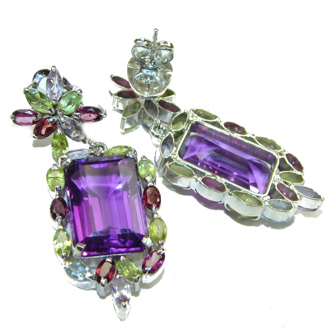 Purple Love 44.5 carat Natural Amethyst .925 Sterling Silver handcrafted Large Statement earrings